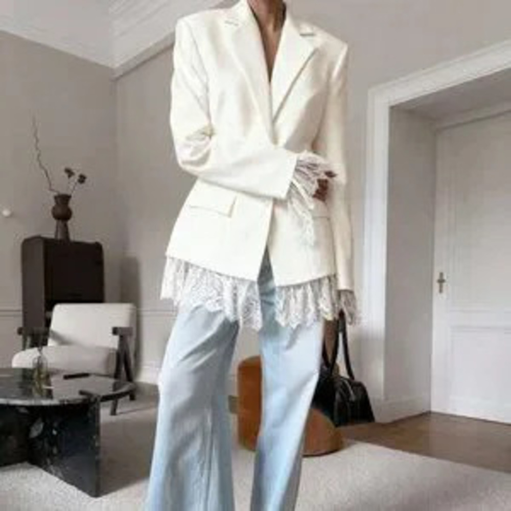 Apricot Elegant Women's Lace Patchwork Blazer Jacket